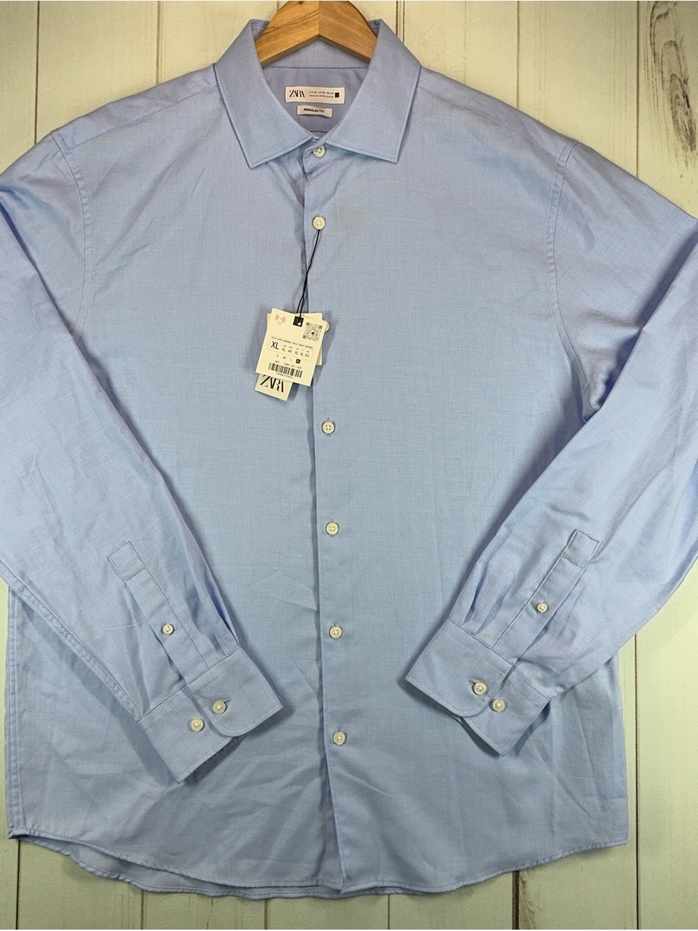 ZARA Shirt Mens XL Blue Regular Fit Easy Iron Dress Button Down Twill NWT - Picture 2 of 10